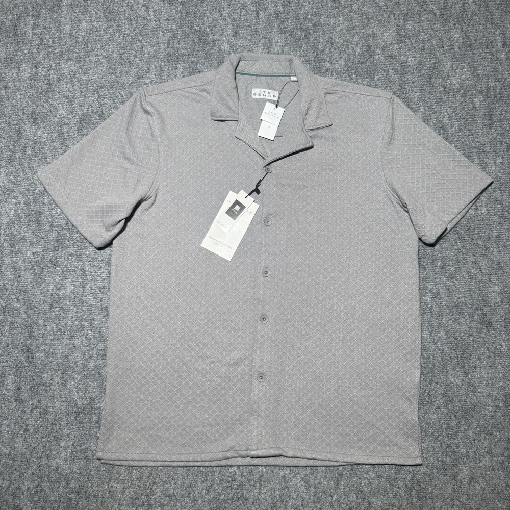 Ike Behar New York Textured Short Sleeve Button Shirt Men M Gray Beach NWT NEW